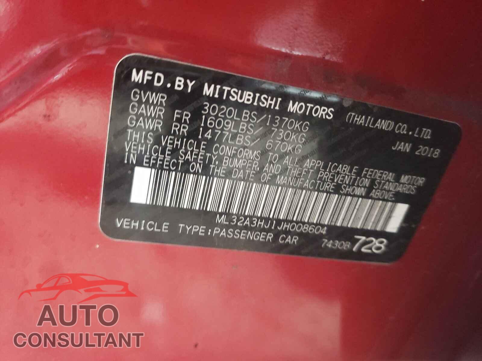 MITSUBISHI MIRAGE 2018 - ML32A3HJ1JH008604