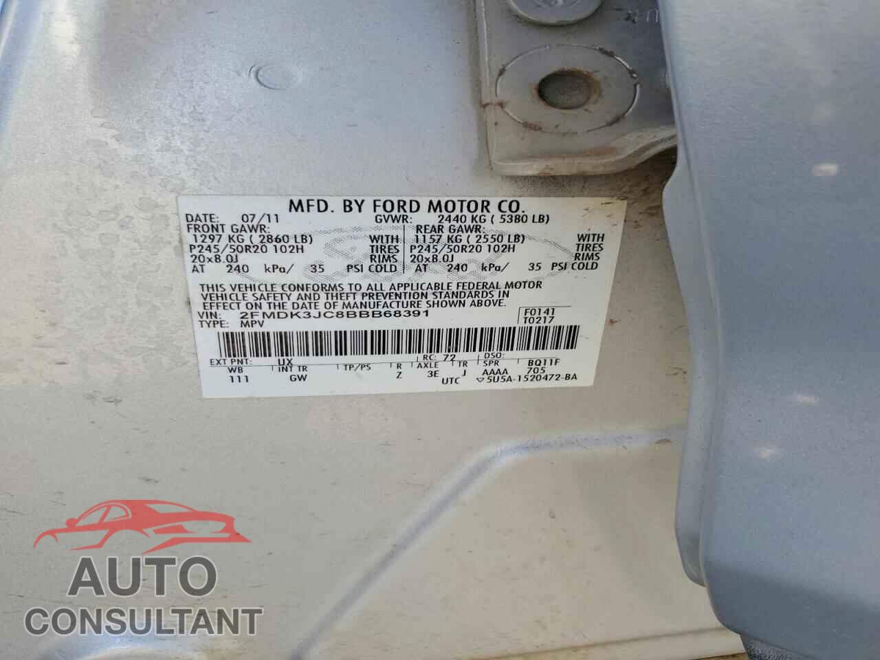 FORD EDGE 2011 - 2FMDK3JC8BBB68391