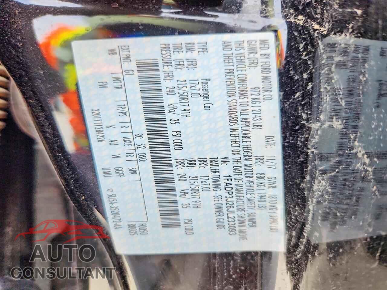 FORD FOCUS 2018 - 1FADP3J26JL233093