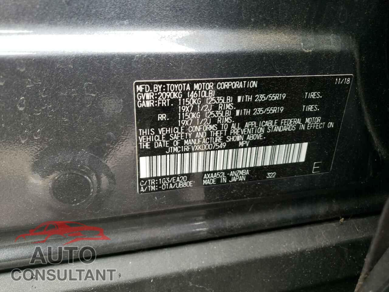 TOYOTA RAV4 2019 - JTMC1RFVXKD007549