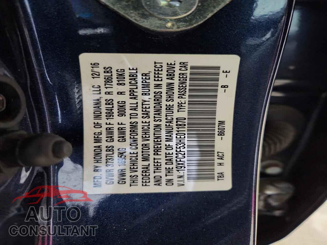 HONDA CIVIC 2017 - 19XFC2F53HE011870