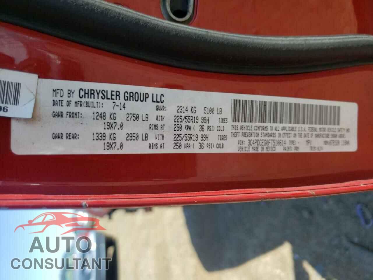 DODGE JOURNEY 2015 - 3C4PDCEG0FT510614