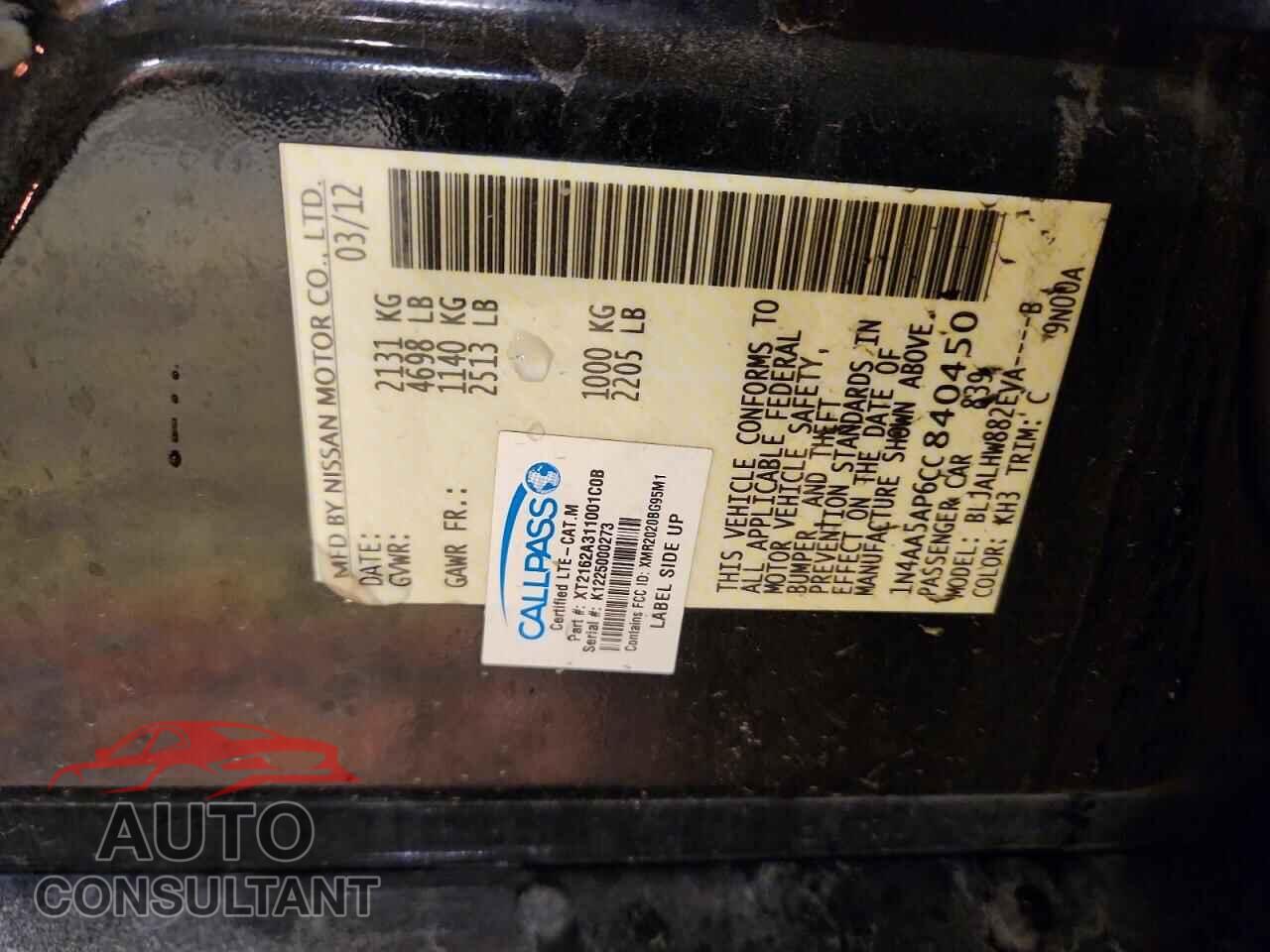 NISSAN MAXIMA 2012 - 1N4AA5AP6CC840450