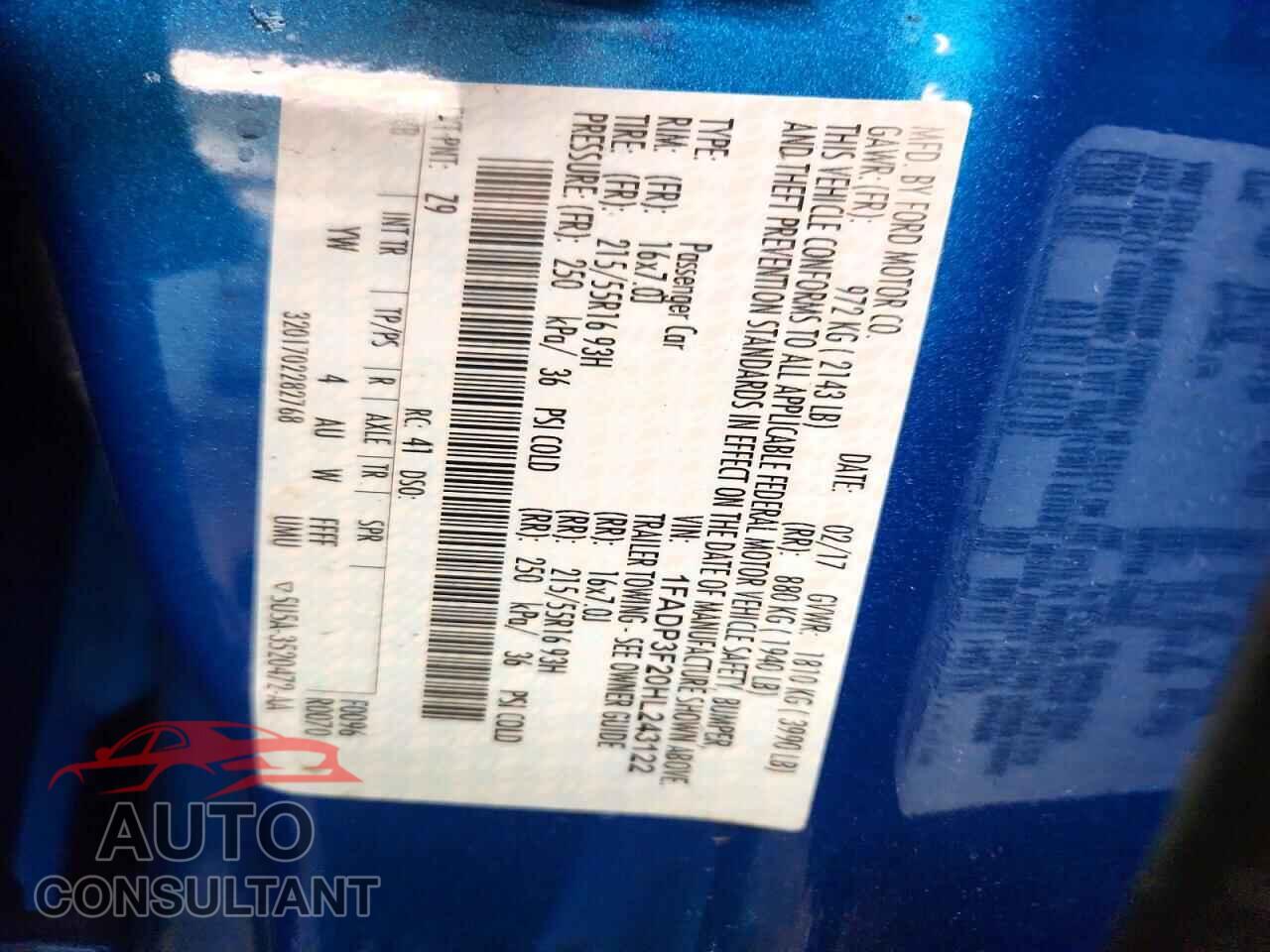 FORD FOCUS 2017 - 1FADP3F20HL243122