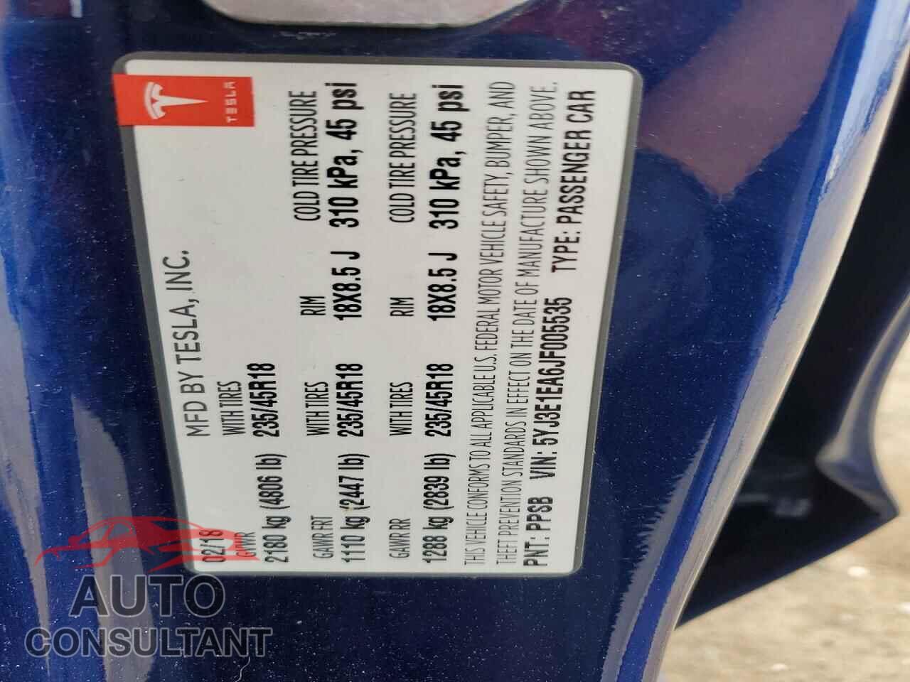 TESLA MODEL 3 2018 - 5YJ3E1EA6JF005535