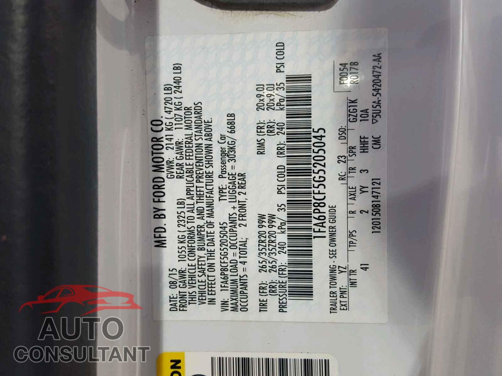 FORD MUSTANG 2016 - 1FA6P8CF5G5205045