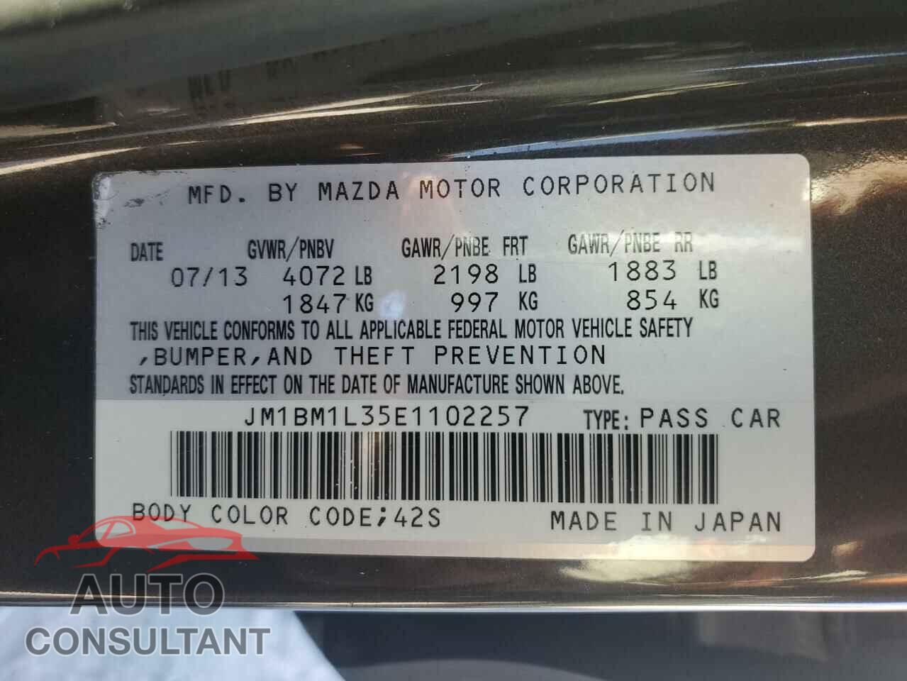 MAZDA 3 2014 - JM1BM1L35E1102257