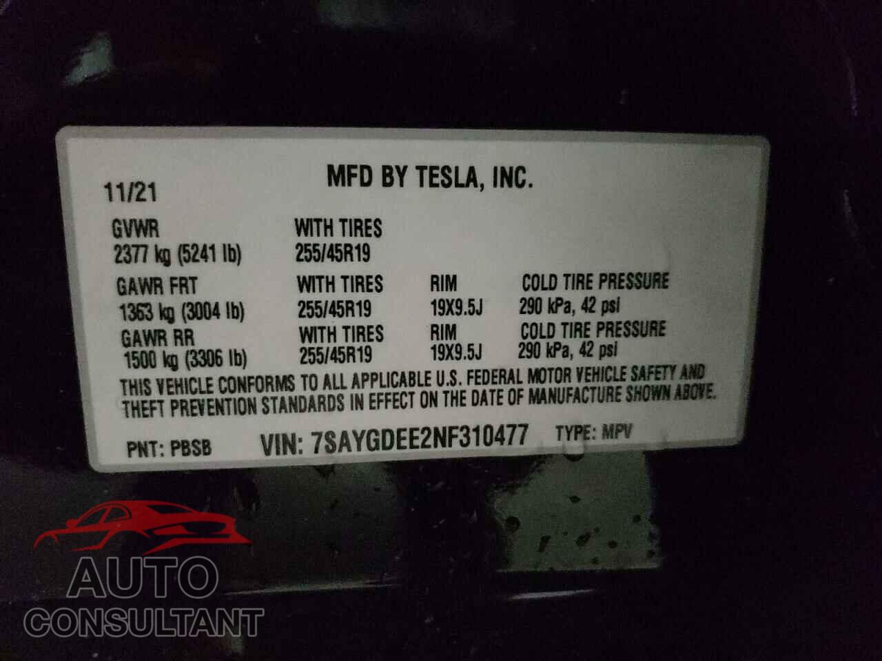 TESLA MODEL Y 2022 - 7SAYGDEE2NF310477