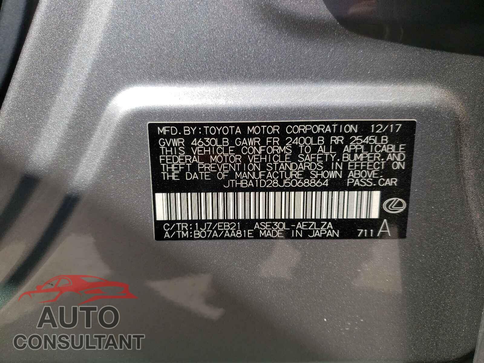 LEXUS IS 2018 - JTHBA1D28J5068864