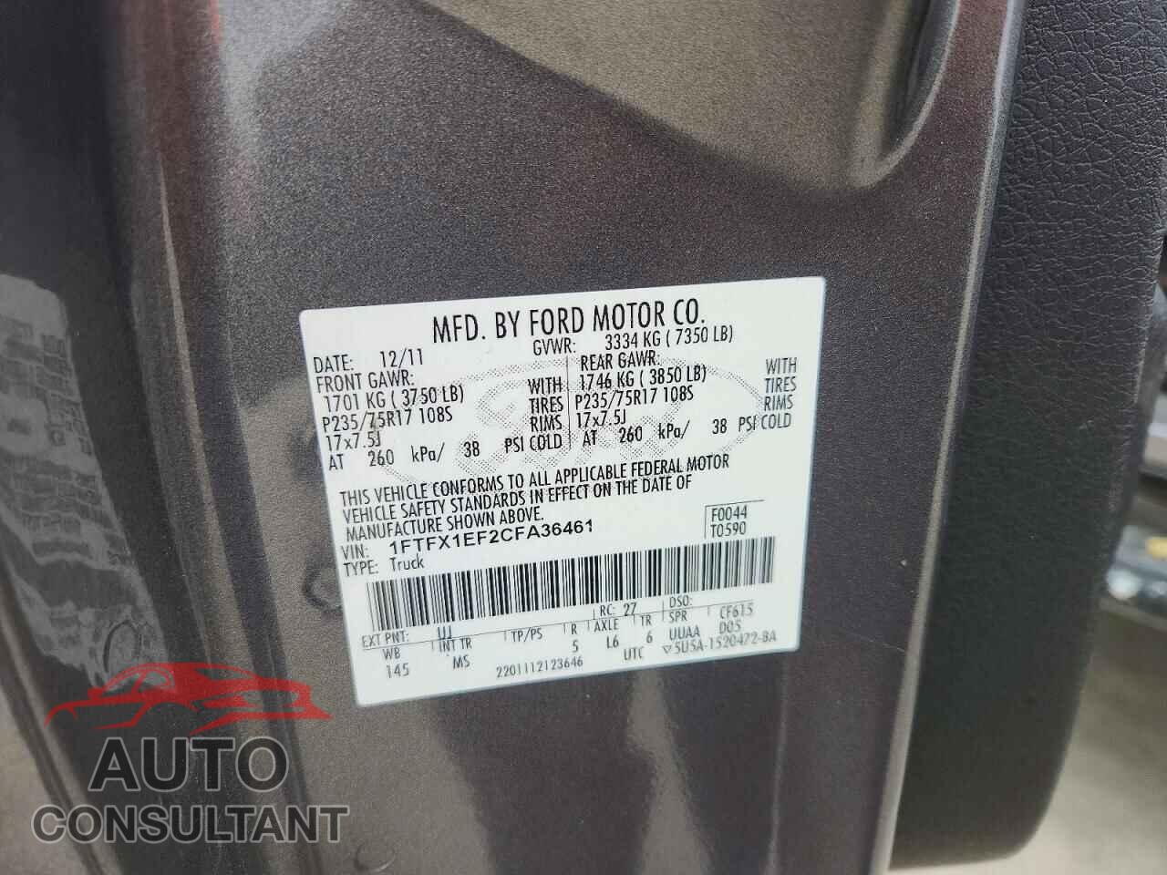 FORD F150 2012 - 1FTFX1EF2CFA36461