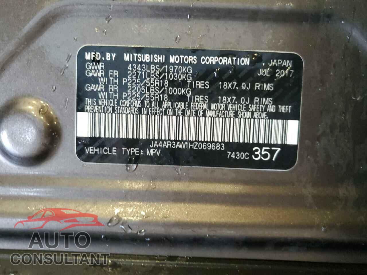 MITSUBISHI OUTLANDER 2017 - JA4AR3AW1HZ069683