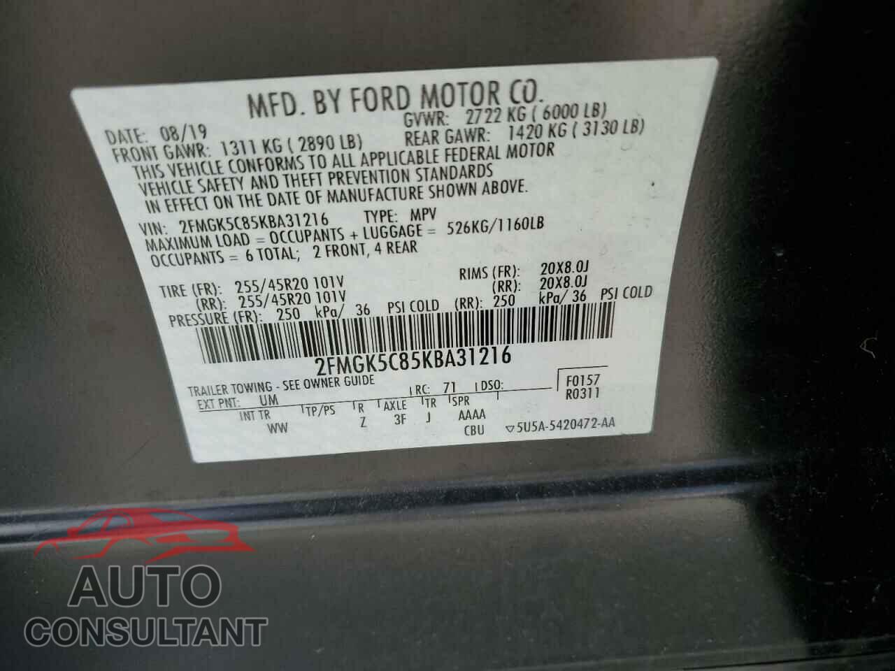 FORD FLEX 2019 - 2FMGK5C85KBA31216