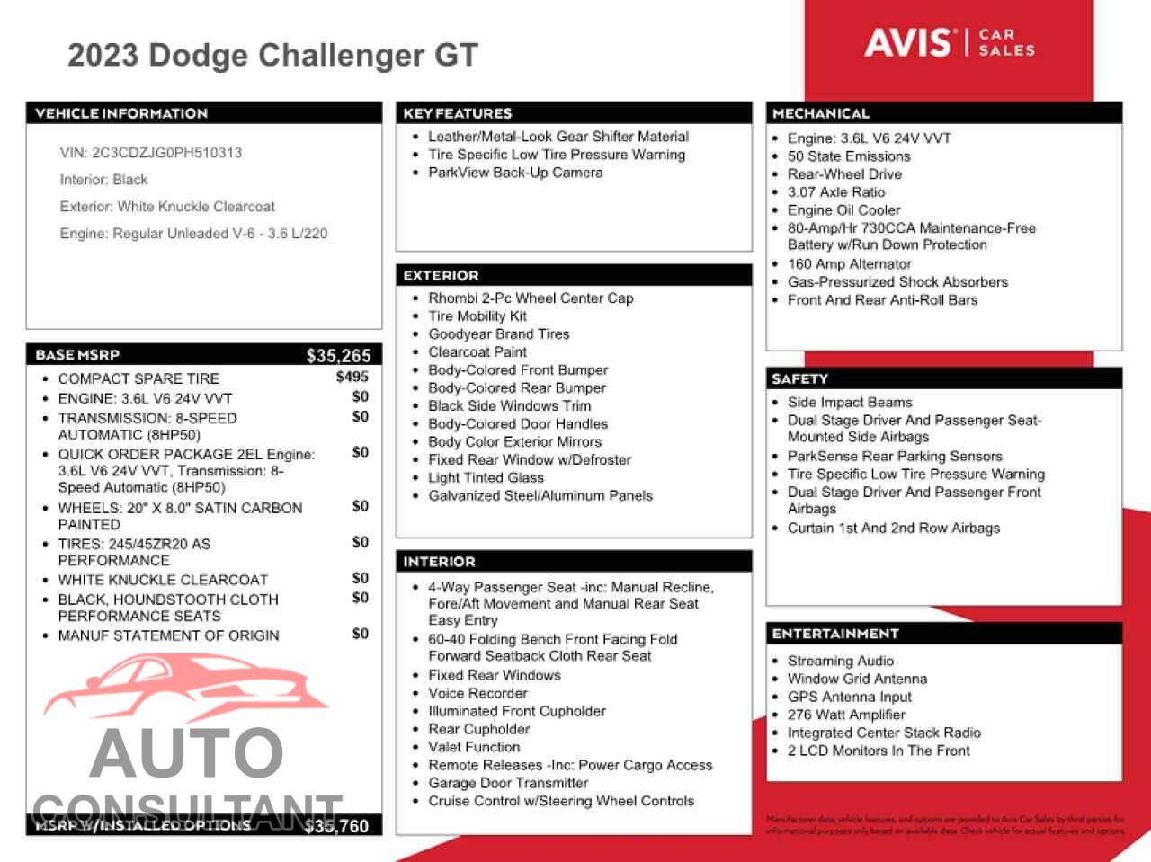 DODGE CHALLENGER 2023 - 2C3CDZJG0PH510313