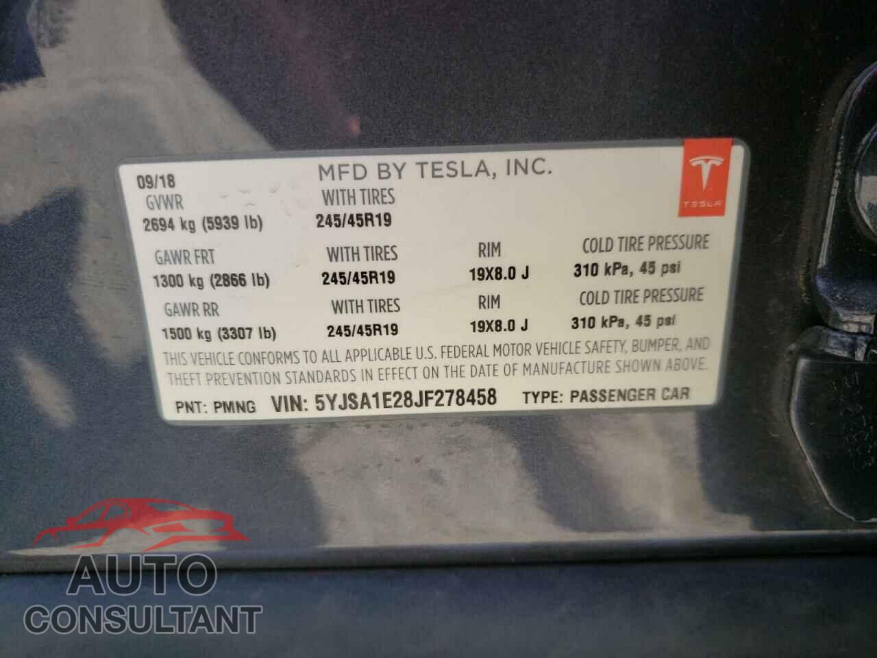 TESLA MODEL S 2018 - 5YJSA1E28JF278458