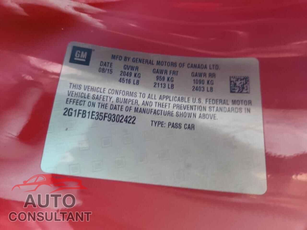 CHEVROLET CAMARO 2015 - 2G1FB1E35F9302422
