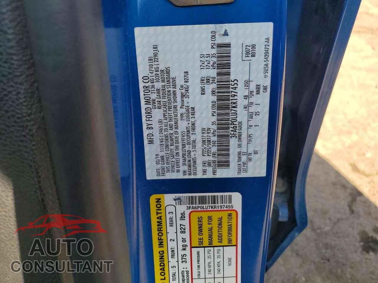 FORD FUSION 2019 - 3FA6P0LU7KR197455