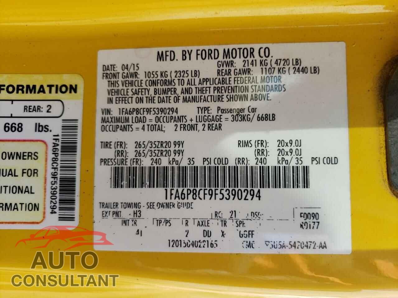 FORD MUSTANG 2015 - 1FA6P8CF9F5390294