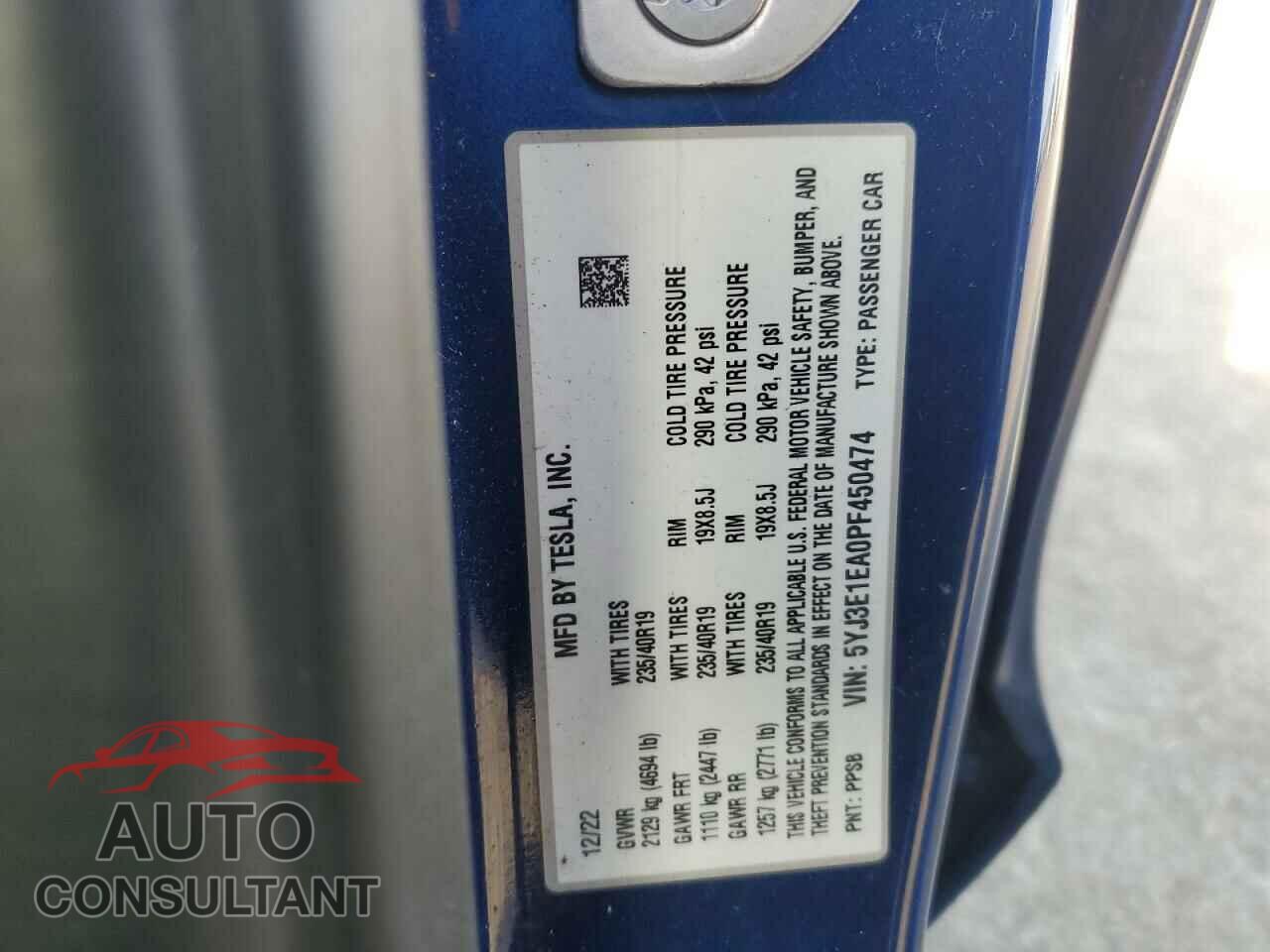 TESLA MODEL 3 2023 - 5YJ3E1EA0PF450474