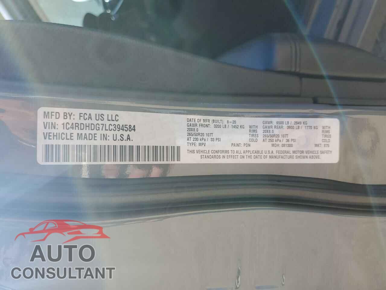 DODGE DURANGO 2020 - 1C4RDHDG7LC394584