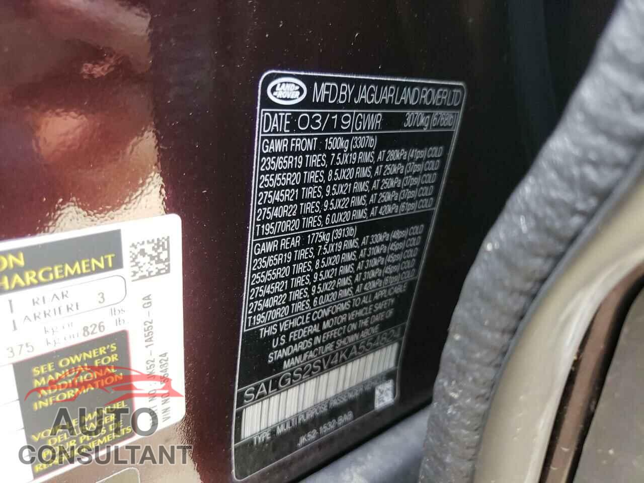 LAND ROVER RANGEROVER 2019 - SALGS2SV4KA554824