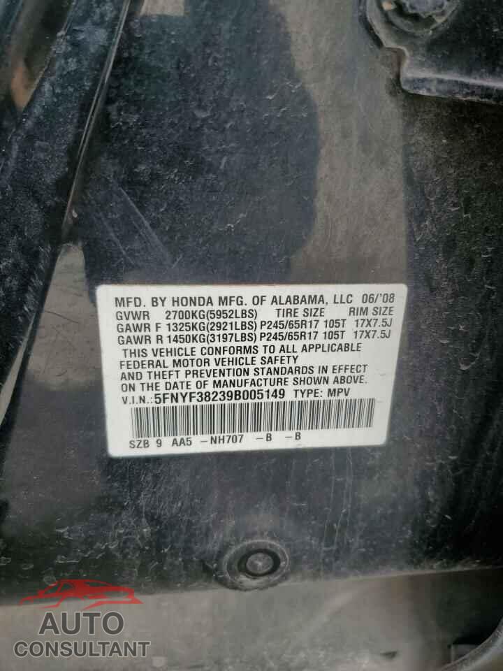 HONDA PILOT 2009 - 5FNYF38239B005149