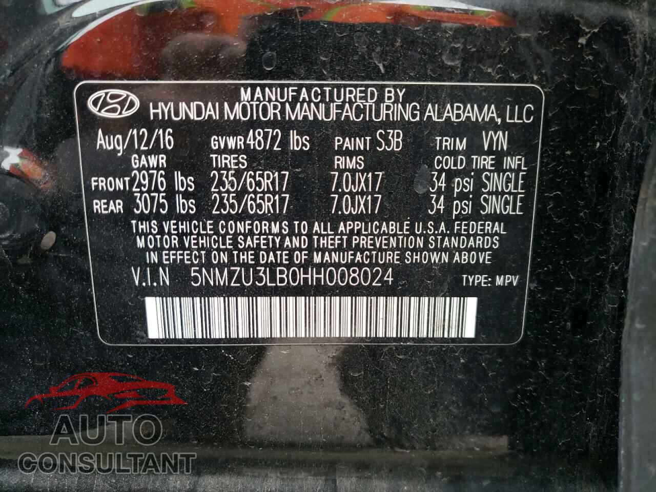 HYUNDAI SANTA FE 2017 - 5NMZU3LB0HH008024