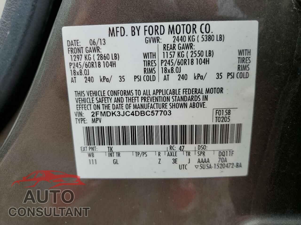 FORD EDGE 2013 - 2FMDK3JC4DBC57703