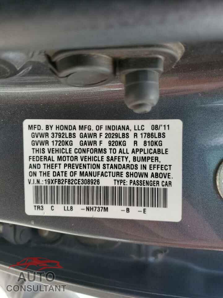 HONDA CIVIC 2012 - 19XFB2F82CE308926