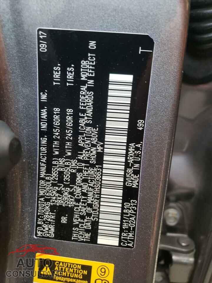 TOYOTA HIGHLANDER 2017 - 5TDJGRFH1HS036631