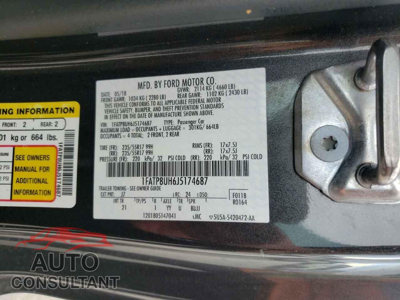 FORD MUSTANG 2018 - 1FATP8UH6J5174687