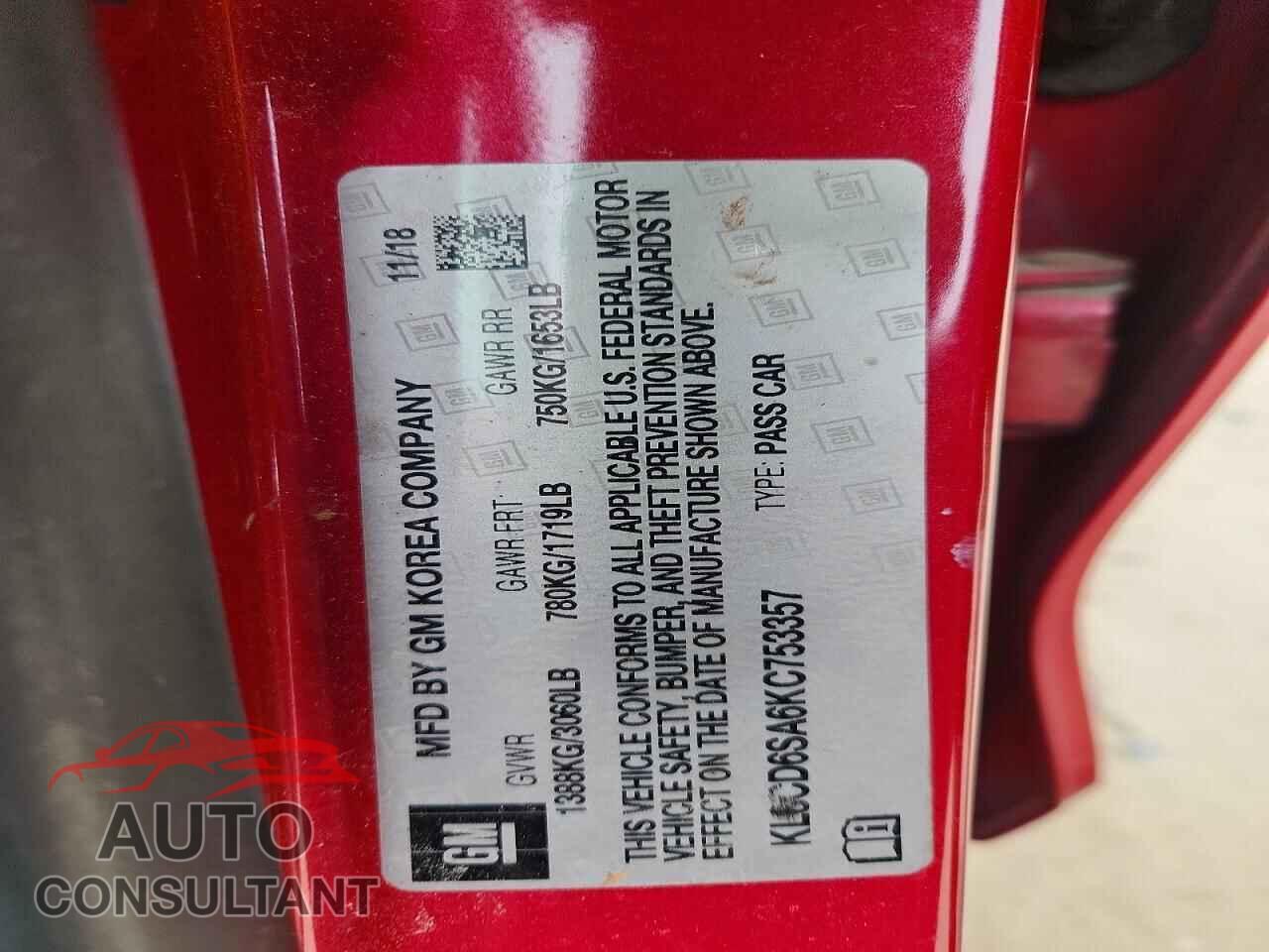 CHEVROLET SPARK 2019 - KL8CD6SA6KC753357