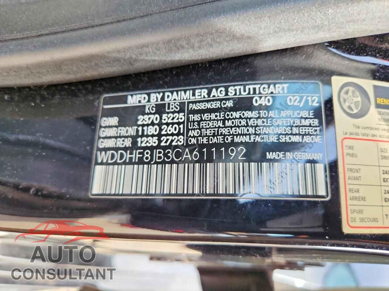 MERCEDES-BENZ E-CLASS 2012 - WDDHF8JB3CA611192