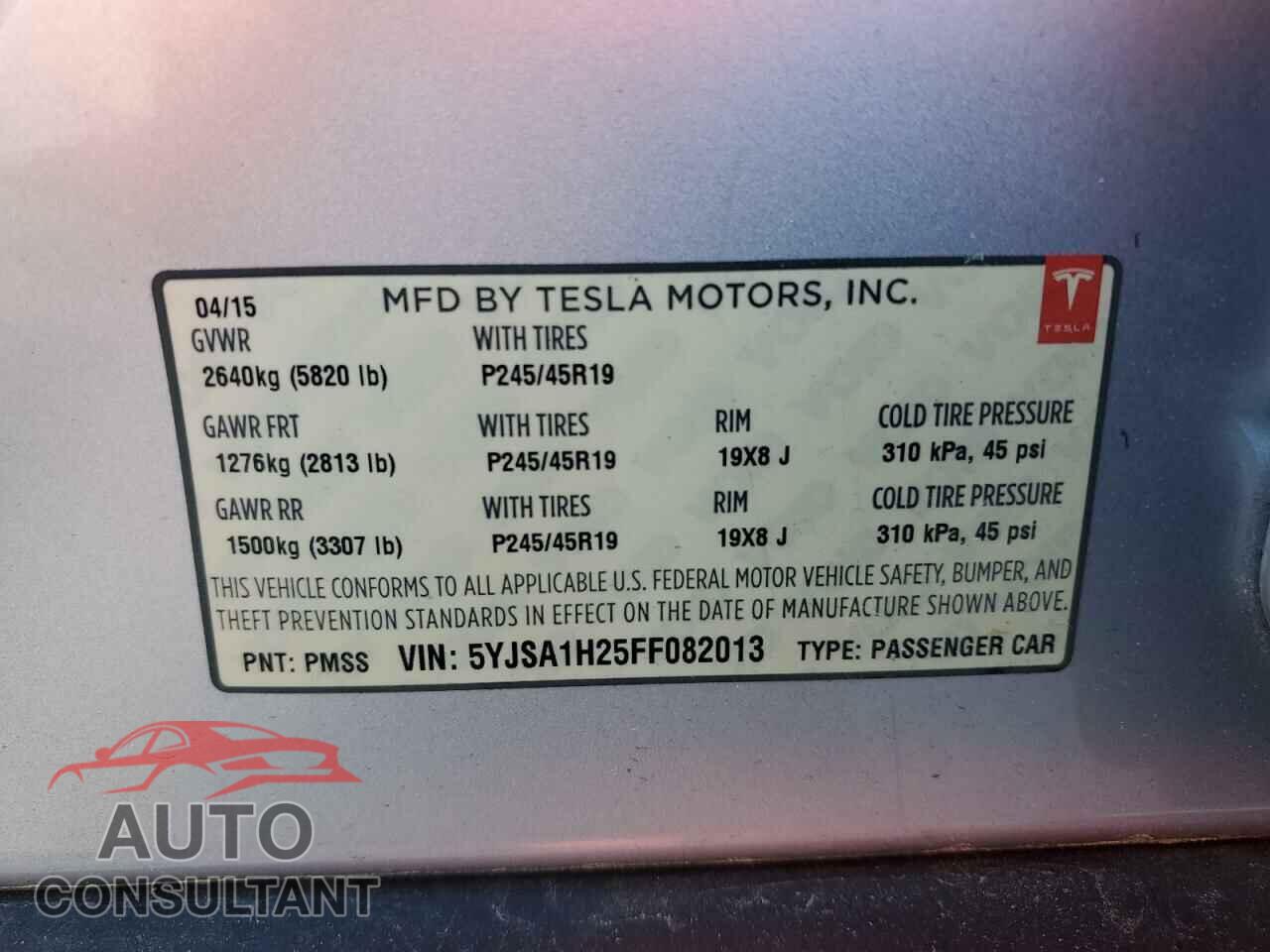 TESLA MODEL S 2015 - 5YJSA1H25FF082013