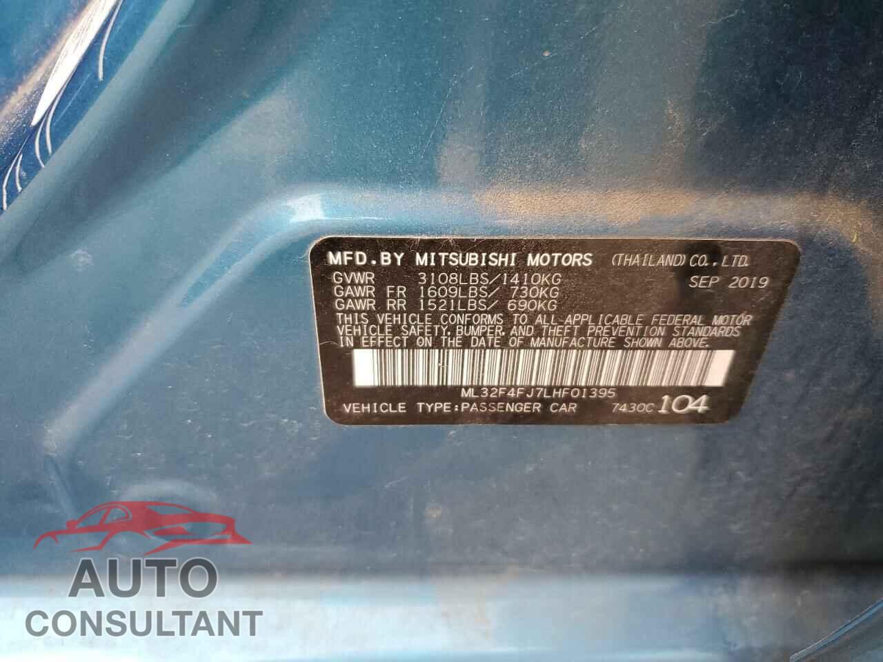MITSUBISHI MIRAGE 2020 - ML32F4FJ7LHF01395