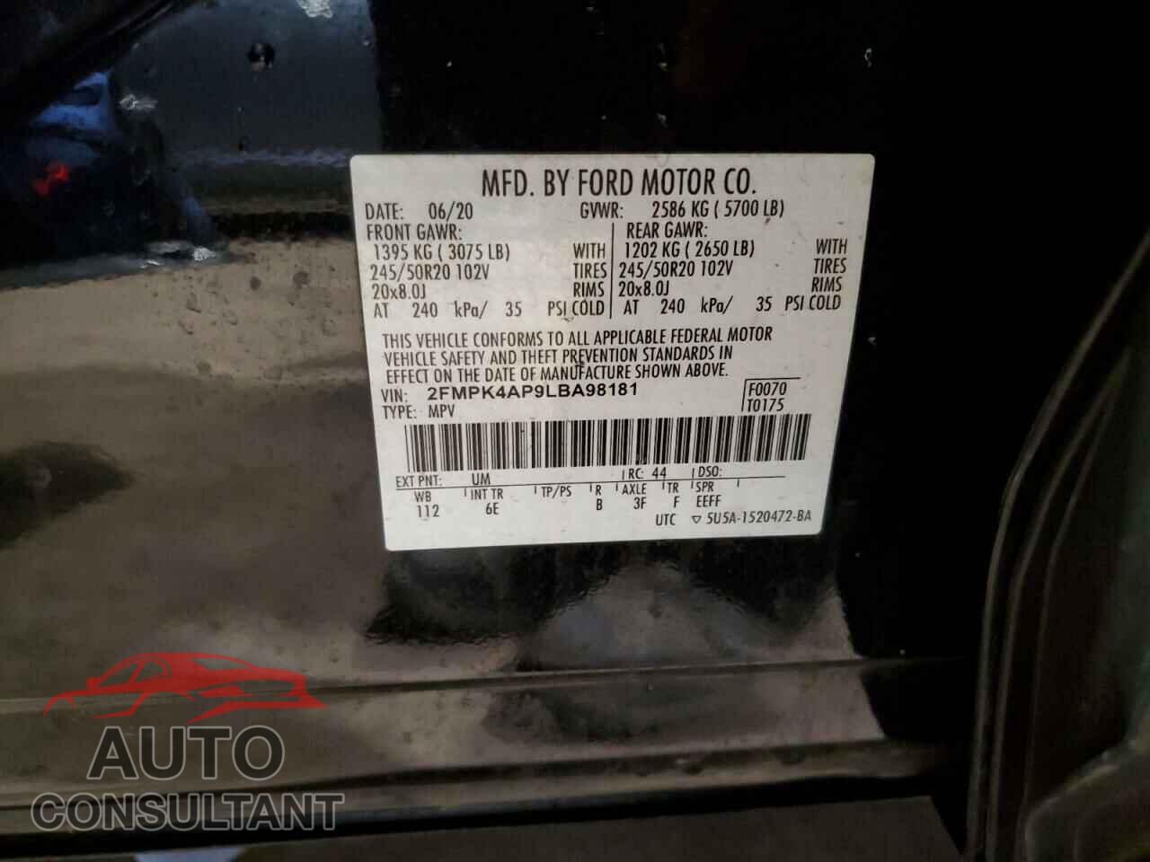 FORD EDGE 2020 - 2FMPK4AP9LBA98181