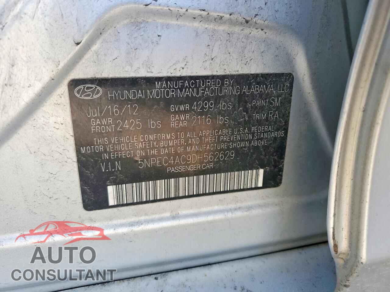 HYUNDAI SONATA 2013 - 5NPEC4AC9DH562629