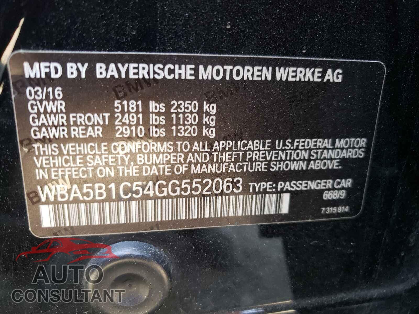 BMW 5 SERIES 2016 - WBA5B1C54GG552063
