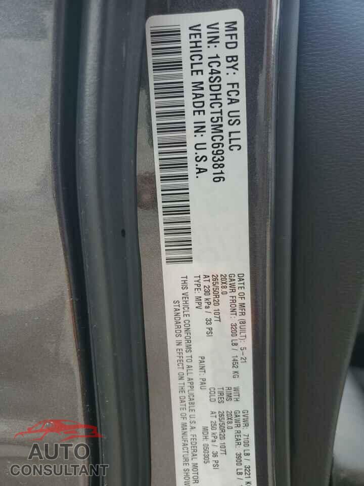 DODGE DURANGO 2021 - 1C4SDHCT5MC693816