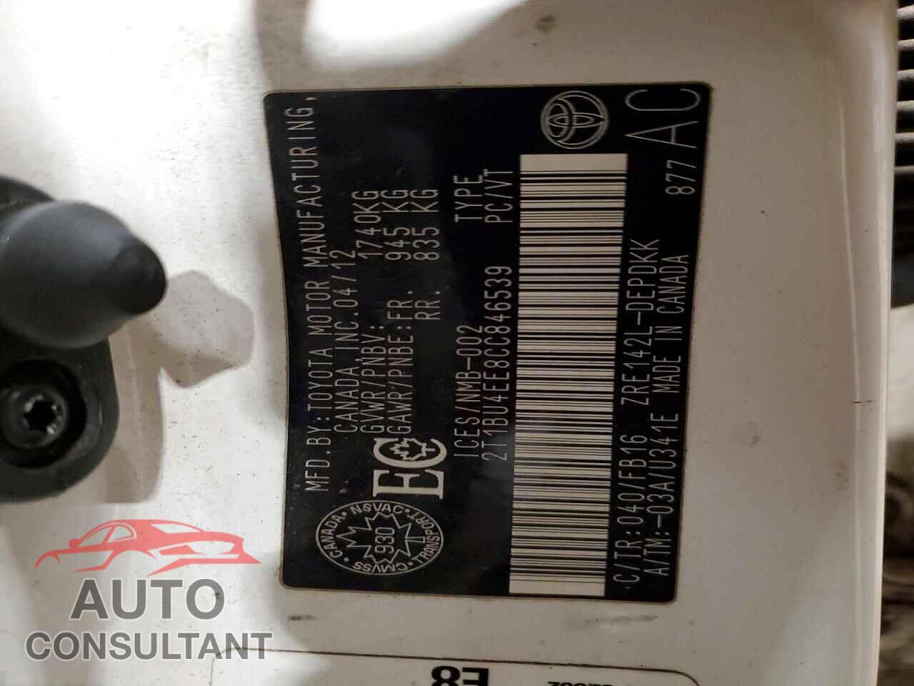 TOYOTA COROLLA 2012 - 2T1BU4EE8CC846539