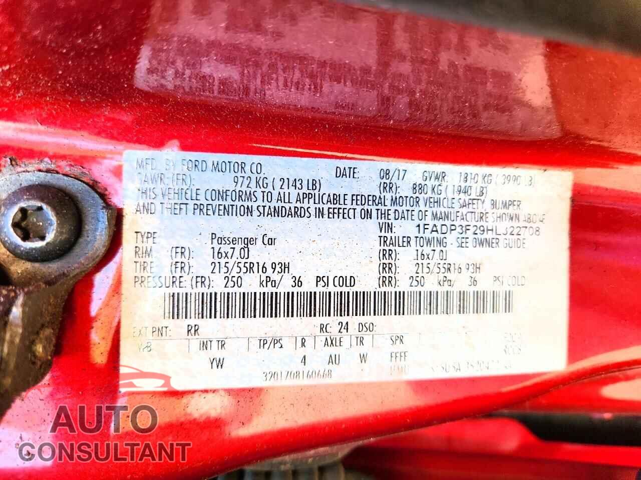 FORD FOCUS 2017 - 1FADP3F29HL322708