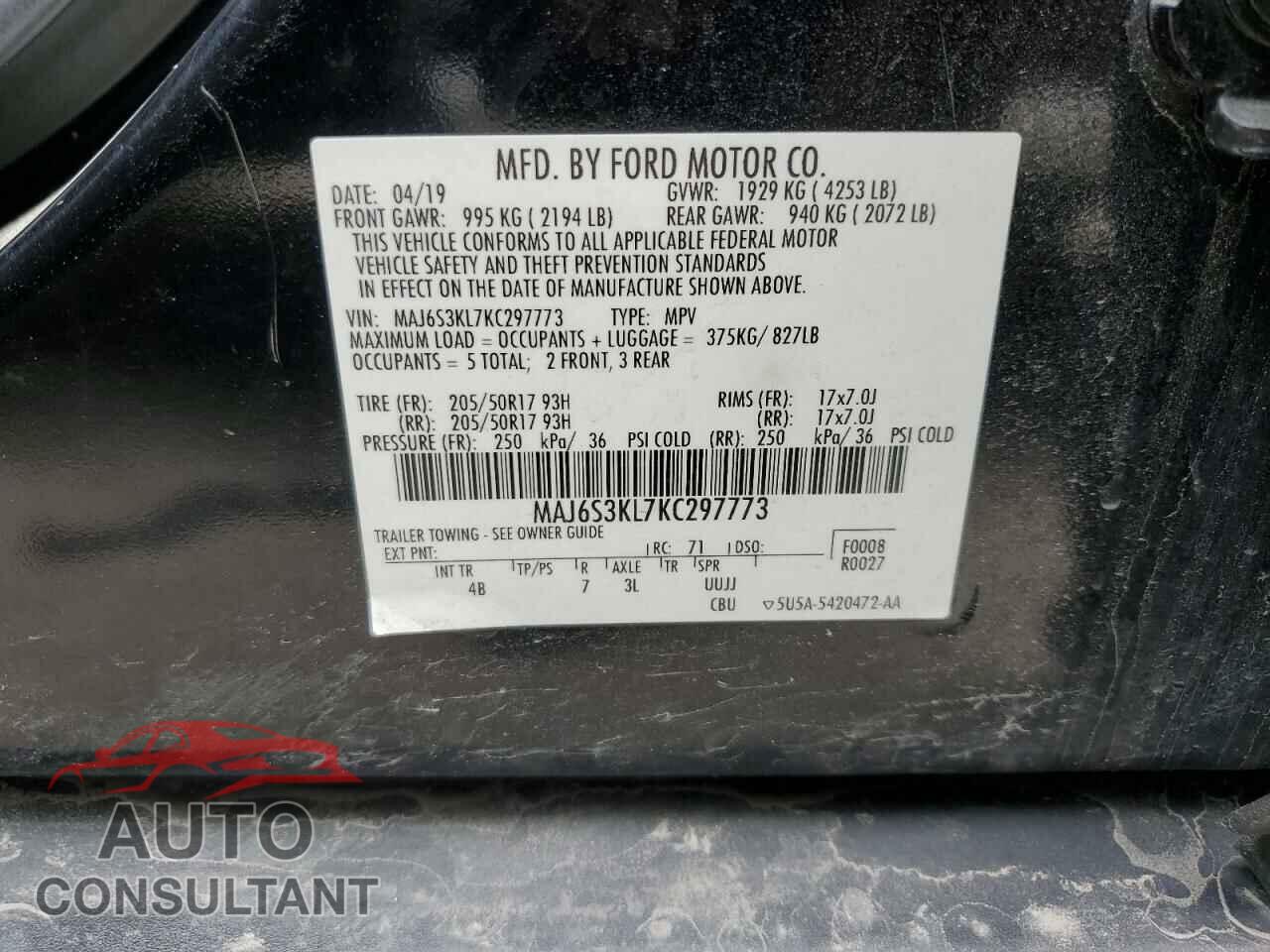FORD ECOSPORT 2019 - MAJ6S3KL7KC297773