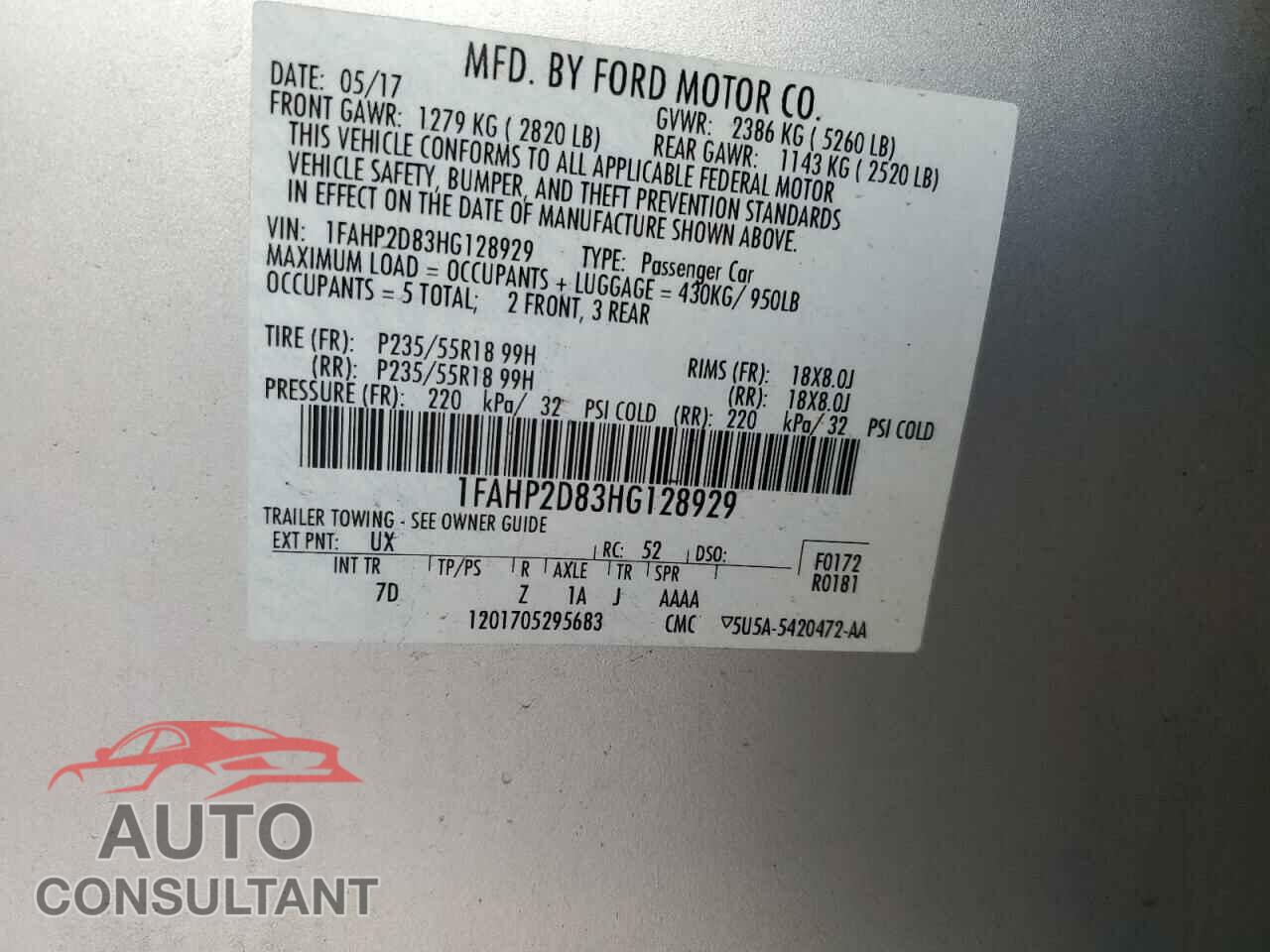 FORD TAURUS 2017 - 1FAHP2D83HG128929