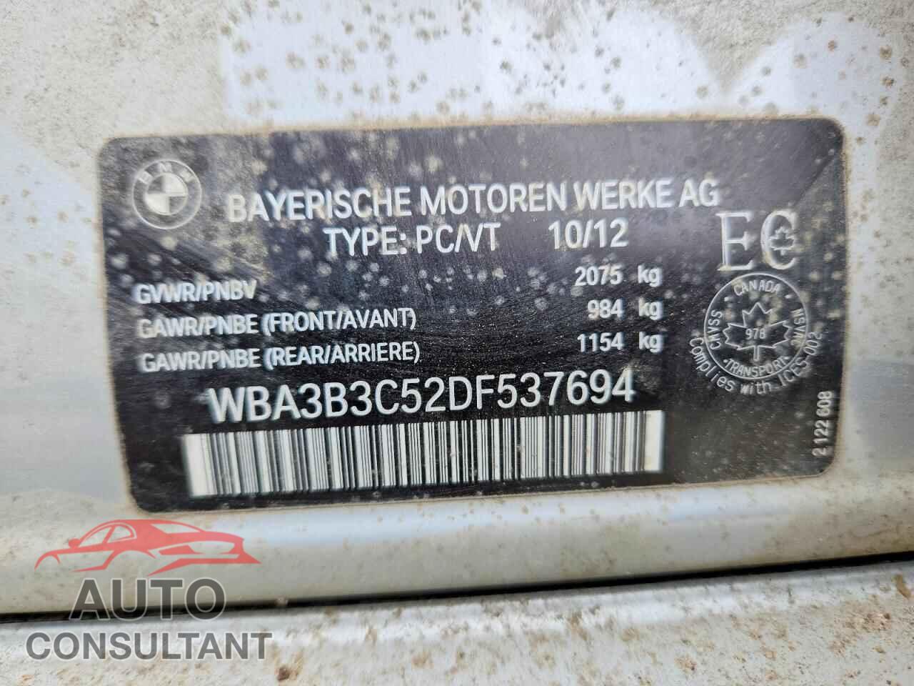 BMW 3 SERIES 2013 - WBA3B3C52DF537694