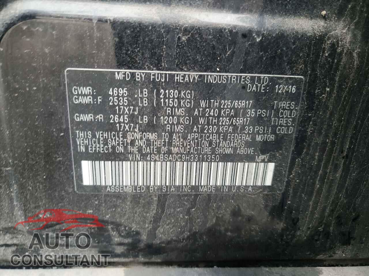SUBARU OUTBACK 2017 - 4S4BSADC9H3311350