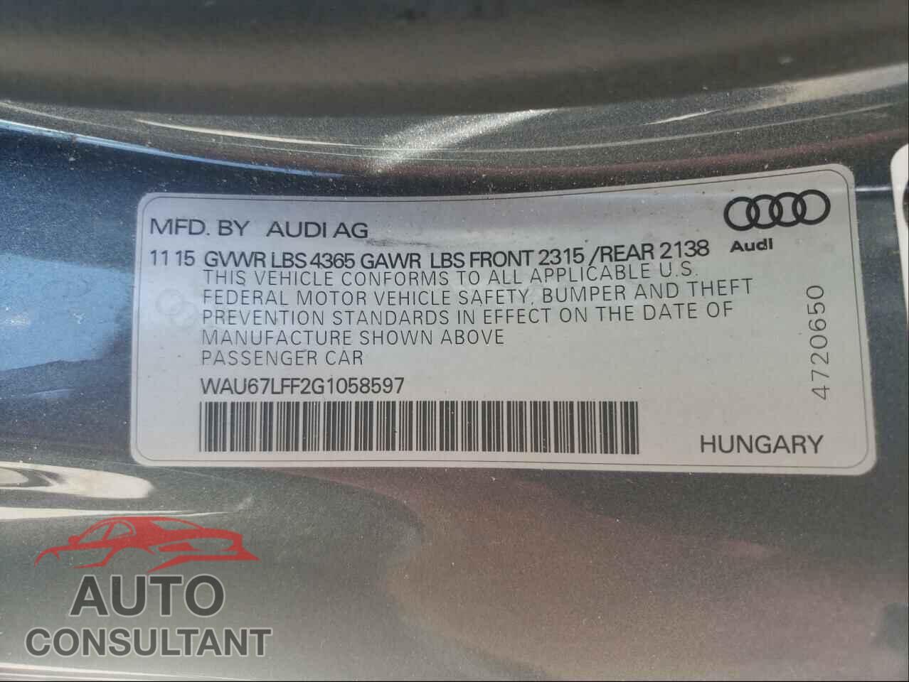 AUDI A3 2016 - WAU67LFF2G1058597