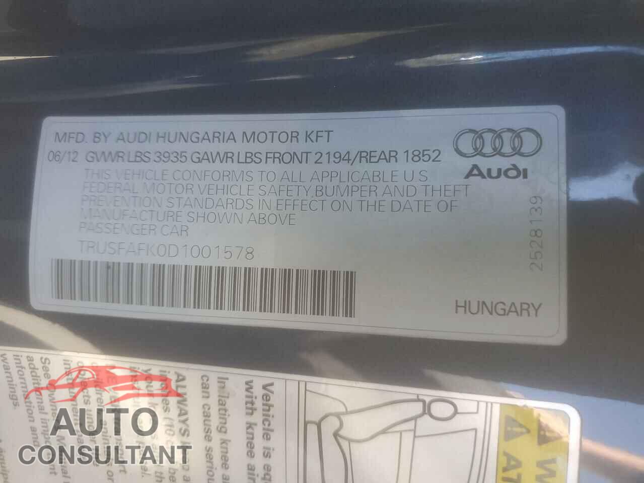 AUDI TT 2013 - TRUSFAFK0D1001578