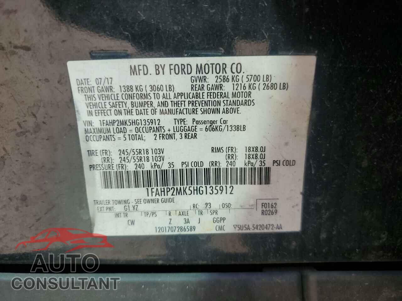 FORD TAURUS 2017 - 1FAHP2MK5HG135912