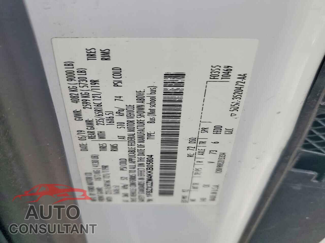FORD TRANSIT 2019 - 1FBZX2ZM4KKB05804