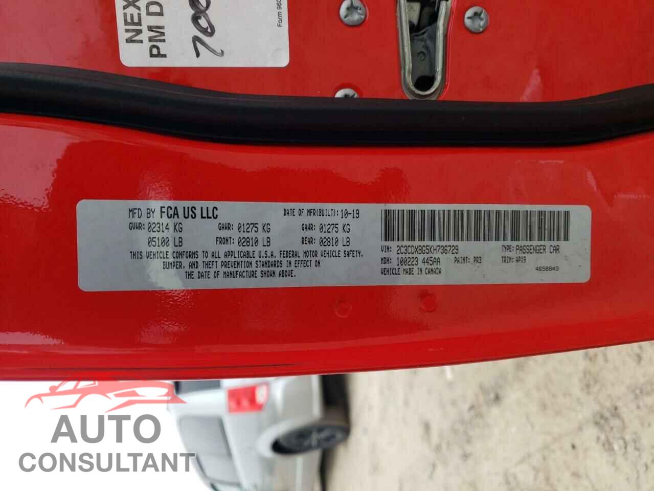 DODGE CHARGER 2019 - 2C3CDXBG5KH736729