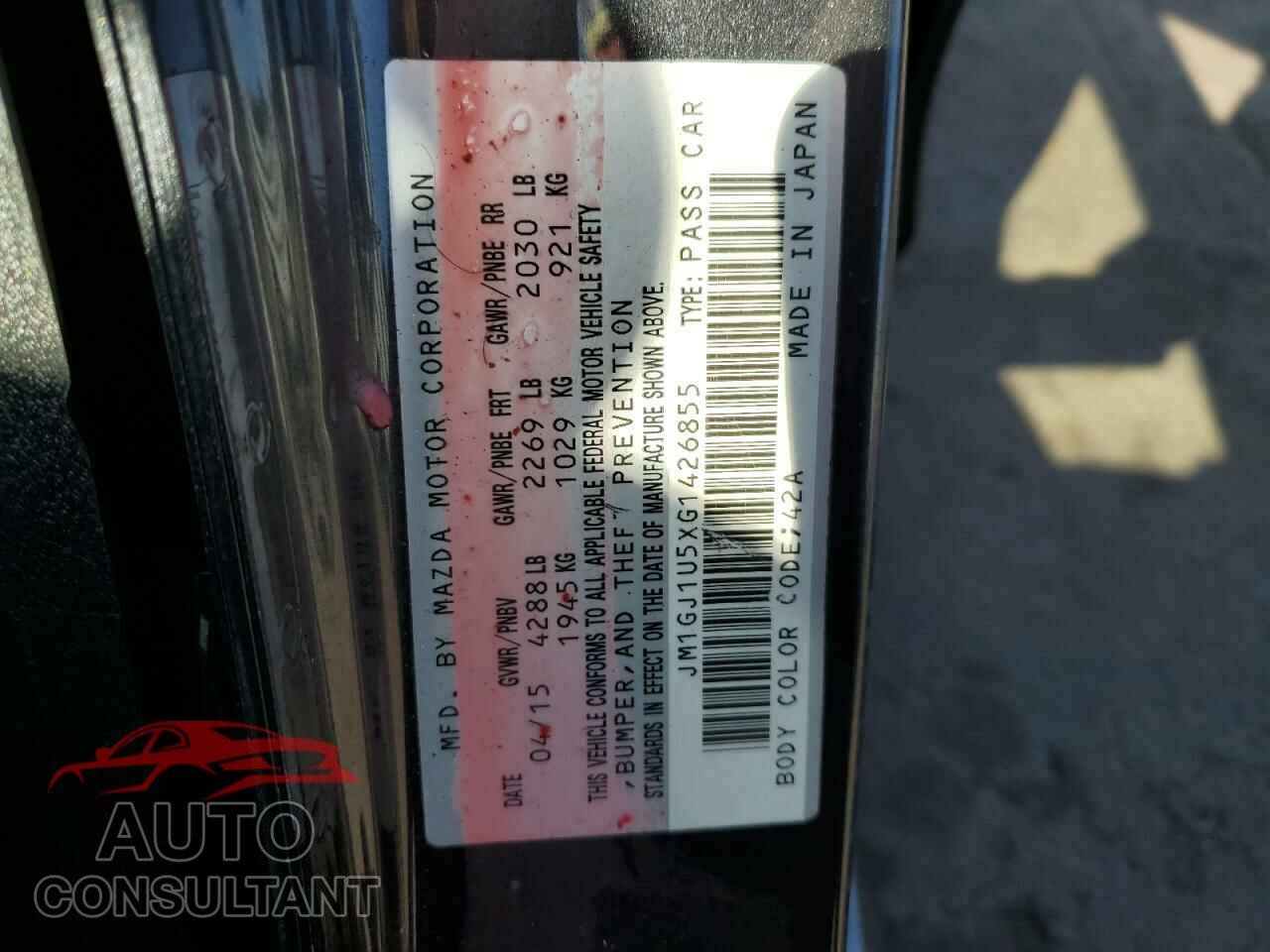 MAZDA 6 2016 - JM1GJ1U5XG1426855